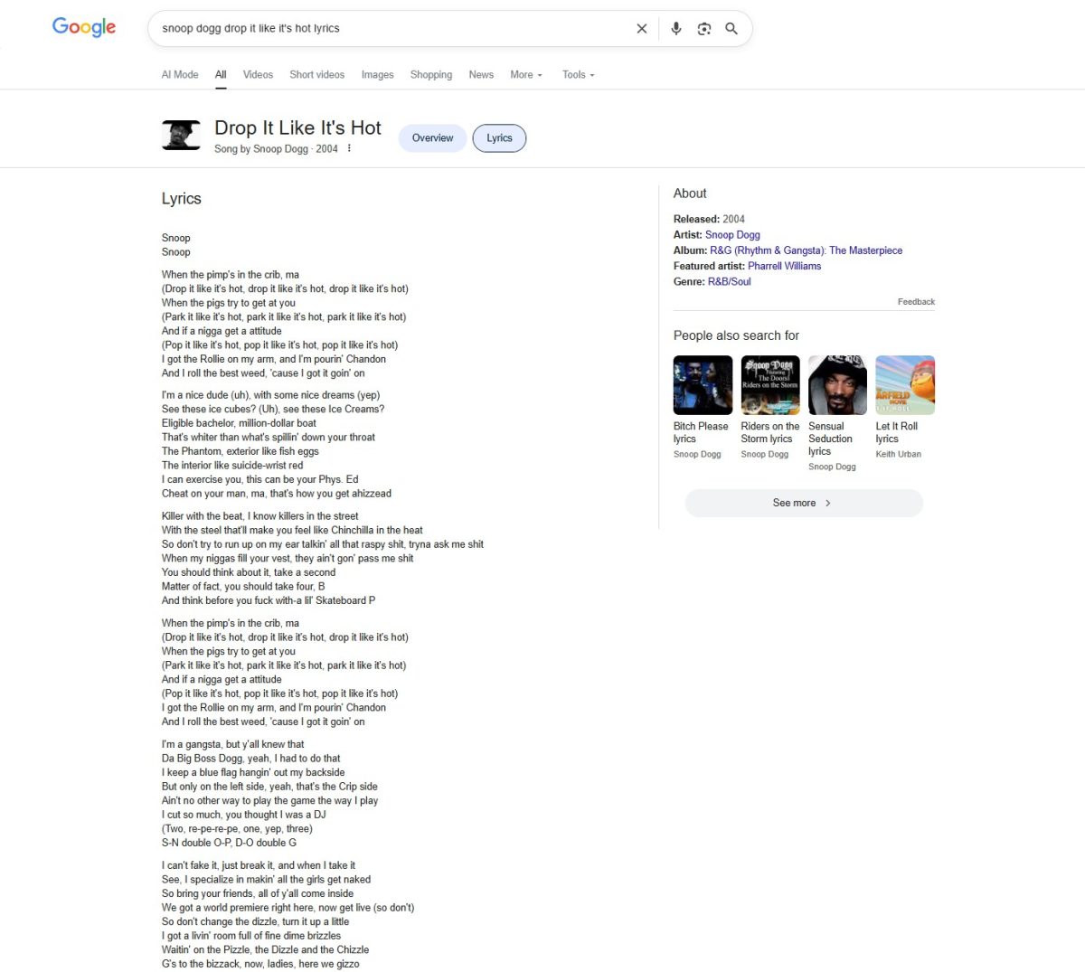 поисковая выдача по запросу snoop dogg drop it like its hot lyrics