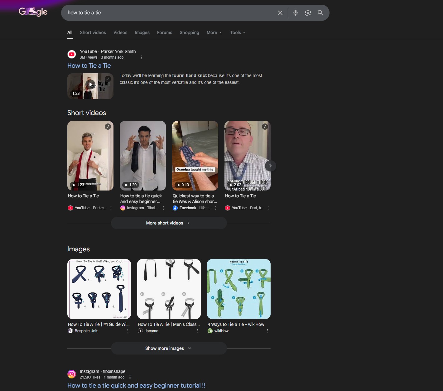 пошукова видача за запитом how to tie a tie