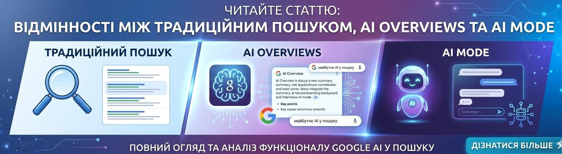 Відмінності між традиційним пошуком, AI Overviews та AI Mode