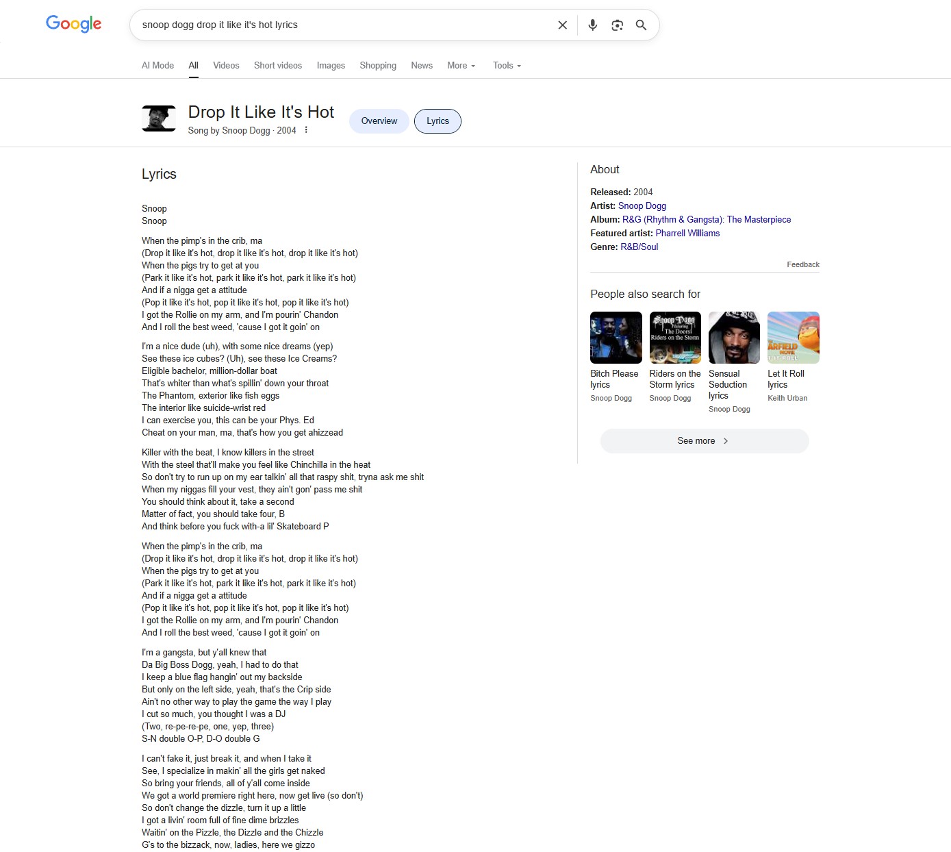Пошукова видача на запит snoop dogg drop it like its hot lyrics